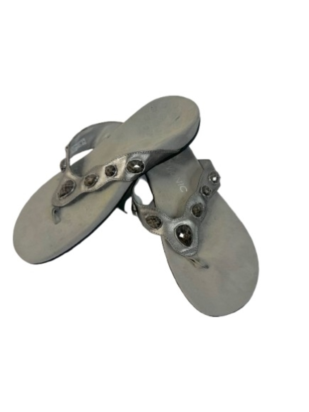 Vionic Metallic Silver Jeweled Thong Sandals